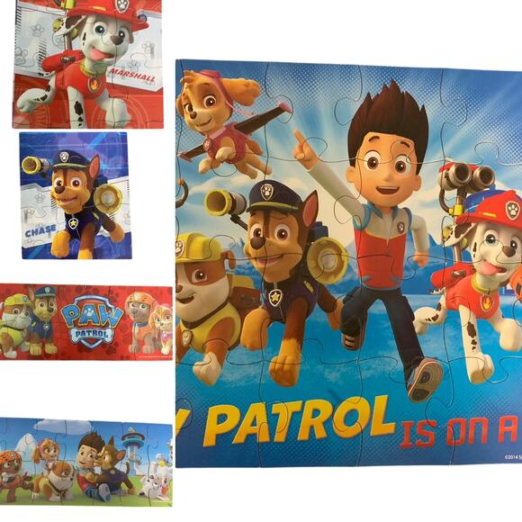 Set of 5 Paw Patrol Small Jigsaw Puzzles in a Sliding Wood Organization Box - Picture 1 of 8